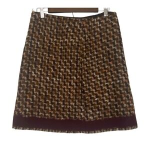 Prada Milano Women A-Line Skirt 42 Brown Virgin Wool Cotton Boucle Knit Fall